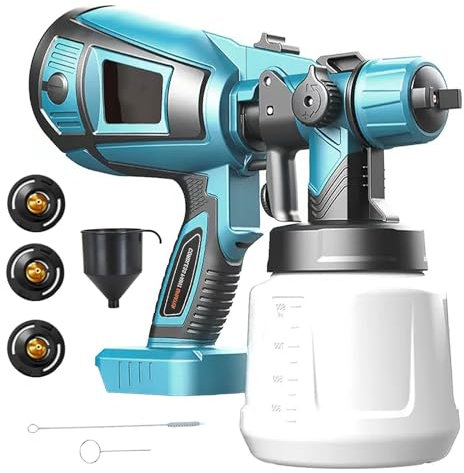 Akku farbsprühsystem 18V, Ersatz für Makita 18V BL1850, 1000ml farbsprühgerät, mit 3 Düsen und 3 Spritzmuster,Zum Streichen von Wänden, Möbeln, Zäunen (ohne Akku)