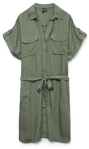 VERO MODA Damen Vmbumpy Ss Short Shirt Dress WVN Ga Noos, Laurel Wreath, X-Small