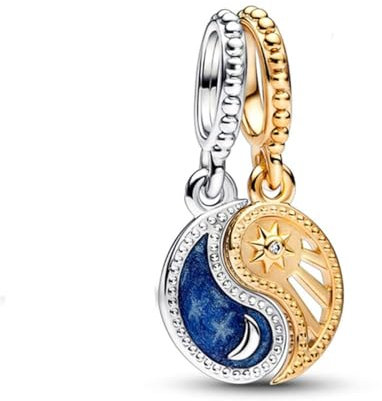 BEEUVIP Damen Doppelter Ton trennbare Sonne und Mond Anhänger Charm Anhänger für Armband 925 Sterling Silber Geburtsstein Charms Beads