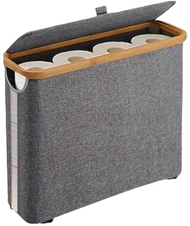 Qinlenyan Panier de rangement de papier toilette avec couvercle, organiseur de papier toilette pour 12 rouleaux de papier toilette standard, pliable, organiseur de salle de bain, gris
