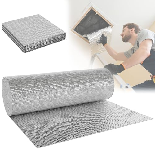 Froadp 0.6x10m Isolierfolie Dämmfolie Doppelte Alu Luftpolsterfolie Thermofolie Heizkörper Reflexionsfolie Blasenfolie Dämmstoffe Isolierungsfolie für Dächer Wände und Böden Wärmehaltung