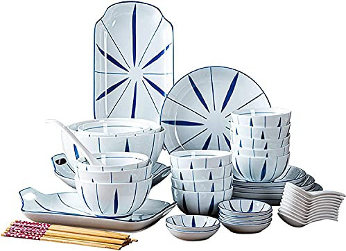 CCKUHN Tafelservice, Retro-Geschirrset aus Keramik, inklusive Suppenschüsseln und Salattellern, modernes, Elegantes Geschirrset im japanischen Stil (28-teilig) (14-teilig)