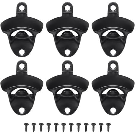 sourcing map 6Pcs Alloy Bottle Opener Wall Mounted, Vintage Beer Cap Opener with Screws Unique Gifts for Men Beer Lovers Bar Decoration Birthday Present, Black