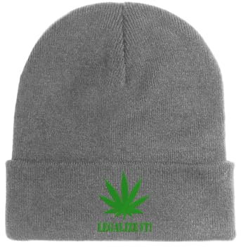 Legalize It Cannabis Logo Bestickte Beanie Mütze Wintermütze Grau, grau, Einheitsgröße