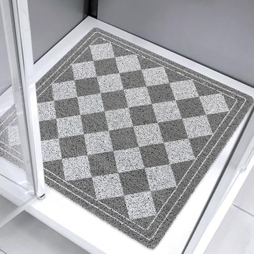 MACUNIN Square Shower Mat Non Slip Anti Mould 60x60cm Gray Bath Mat for Inside Shower Loofah Soft Texured Bathroom Floor Mat for Walk-in Shower Foot Massage Scrubber with Drain Quick Dry