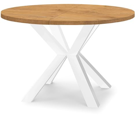 Dekori Möbel Runder Ausziehbarer Tisch für Esszimmer RAL mit Holzbeinen, Skandinavischer Stil, Durchmesser Varianten von : 90 bis 220 cm (Eiche Lancelot/Weiß, 100/150 cm)