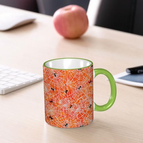 YOIUE Tasse aus Keramik - Große 11oz Tassen 330ml Kaffeetassen mit Henkel, 100% Handbemalt - Trinkgläser mit Griff - Weiß,Halloween-Muster. Kreativer, gruseliger schwarzer Hintergrund mit strukturier