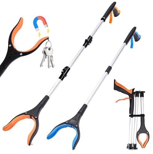 Ezkamfort 33&43 Litter Pickers,Foldable Reaching Aids for Disabled & Elderly with 360°Rotating Head and Magnetic Claw-Litter Pickers for Adults,Multipurpose Grabber Stick-2 Pack