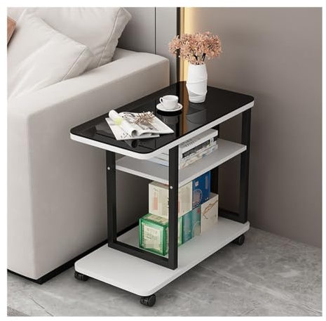 3 Tier Narrow End Table with Storage Small Sofa Side Table Ladder Shelf Bedside Table Nightstand for Small Spaces ck/White 60cm