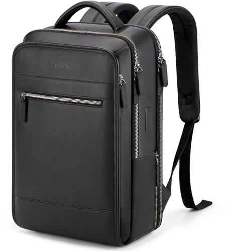 Tzowla Sac a dos Cuir Homme et Femme,Sacs a Dos Ordinateur Portable en Véritable avec Port de Chargement USB/Type-C pour Ordinateur PC de 15,6,Sac à dos Travail/Voyages/D'affaires-Noir