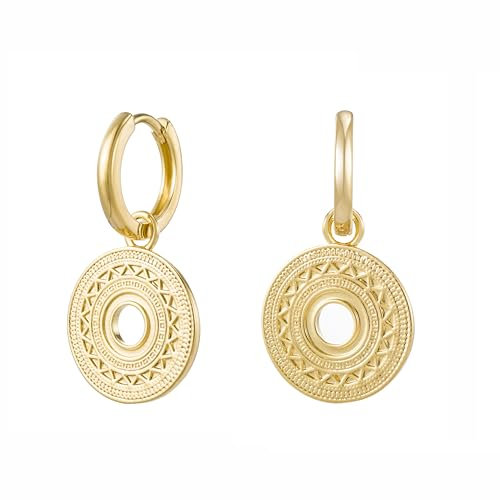 DJADEE Ohrringe Gold 750 18 Karat vergoldet, Hänger, Wasserfest, Hypoallergen, Creolen Damen, UVP: 35€ (Gold)