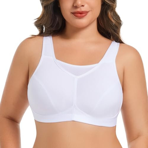 Ayigedu Women's Full Coverage Sports Bra Plus Size Wirefree Non Padded Comfort Bra 36F White