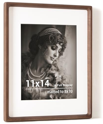 11x14 Picture Frame, USA-Sourced Walnut Wood Photo Frames with HD Tempered Glass, Handcrafted Rounded Corner 11 x 14 Wooden Frame Matted to 8x10 Photos, Gallery Wall Frames for Posters & Art Prints