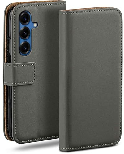 moex für Samsung Galaxy S25 Hülle mit Kartenfach, Handyhülle klappbar 360 Grad Schutzhülle, PU Leder Handytasche Samsung Galaxy S25 Klapphülle Flip Case, Grau
