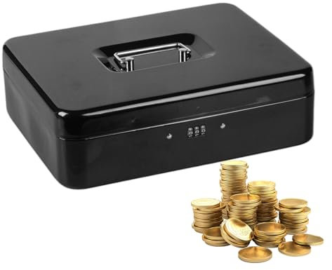 Boîte de sécurité avec plateau et serrure et cadenas - Sécurité en métal avec verrouillage par mot de passe, argent liquide en argent avec bloc en métal - Bijoux anti-humidité, argent liquide et