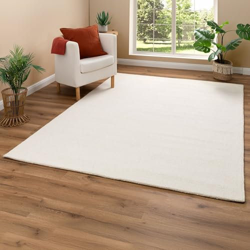Steffensmeier Handtuft Teppich Brisbane | Rechteckig | Wolle | 20 mm Florhöhe | weich & hochwertig | Creme, Größe: 90x160 cm
