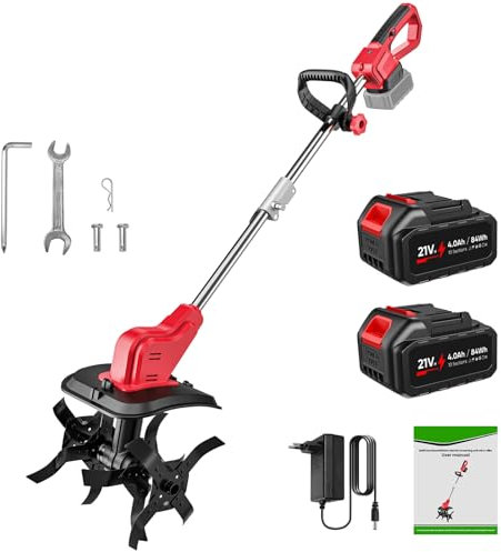 Motoazada Electrica, Motoazada Bateria con 2 x 4.0Ah Bateria, Tres Tipos de Cuchillas, Interruptor de Seguridad Doble, Pantalla LED, 30 cm de Ancho y 22 cm Profundo, para Jardinería y Cultivate