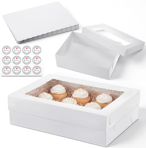 Xosjska 10 Pack 14x10x4 Inches Cake-Boxes with Cake Board White Bakery Boxes with Large Window Rectangle Half Sheet Cake-Boxes for Pastry Baking Cake Donuts Cupcake Pie Packaging
