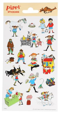 17 Sticker * PIPPI * für Kinder zum Kindergeburtstag und Party | 1 Bogen mit 17 ausgestanzten Aufkleber | Mitgebsel Basteln Verkleiden Sticker Kinder Geburtstag Astrid Lindgren