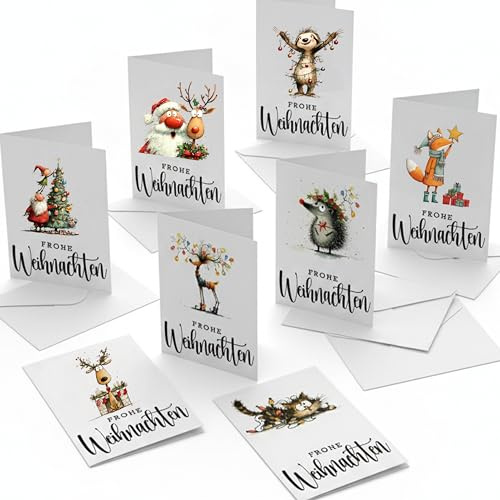 30 Weihnachtskarten Set mit Aquarellmotiven – Klappkarten mit Umschlägen – Niedliche Weihnachtskarten im Aquarellstil für Familie & Freunde