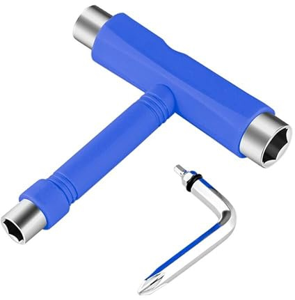 Accessotech Skateboard T Tool Wrench Screw with Allen Key Turner 5 Way All in 1 Multifunction Skate Tool for Skateboards/Scooter/Roller Skate/Long Board Mini Type (Blue)