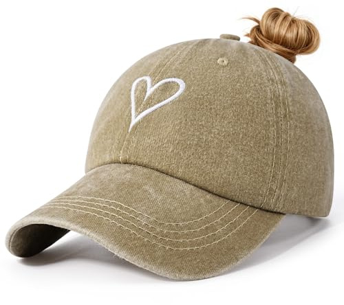 Voqeen Damen Cap mit Zopf Loch Sommer Kappe Verstellbare Basecap Baumwolle Vintage Baseball Cap mit Stickerei Atmungsaktiv Cappy Outdoor Schirmmütze