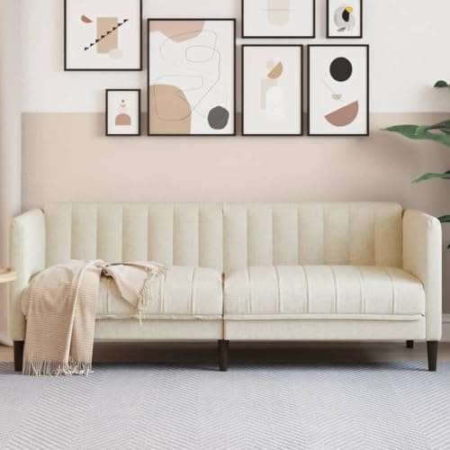 mtlskopl 2-Sitzer Leinen Sofa Creme 176x76,5x74,5 cm Modernes Zweisitzsofa mit Holzbeinen und gepolsterten Sitzflächen für kleine Wohnzimmer, Flur und Jugendzimmer