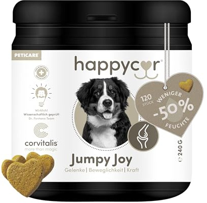 happycor® Jumpy Joy Gelenk-Aktiv Formel als Snack für Mobilität & Agilität | MSM & Curcumin, Gelenkboost & Knorpelsupport: Fördert Beweglichkeit, Agilität & Bewegungsfreude, tägliche Gelenkroutine