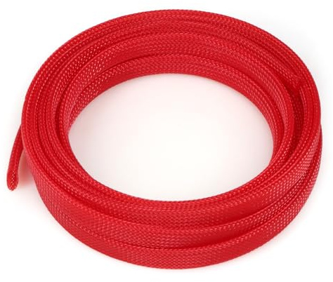 Kelepu Braided Manchon de Gestion des Câbles, Gaine Tressée Souple de 5 Mètres pour Maison, Bureau et Automobile (Rouge, 6 mm)