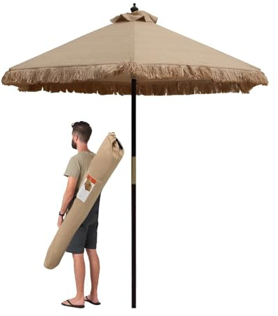 KXWOQ3ED 210 cm Parasol de Terrasse à Paille, Parasol de Plage Hawaïen Portable avec Mât en Bois et Sac de Transport, pour Jardin Patio Balcon Piscine Prairie