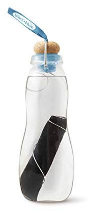 BLACK+BLUM Eau Good Glass Water Bottle with Charcoal Filter | Filter Water Using Traditional Japanese Binchotan Charcoal, Supercharge Your Hydration, Leak Proof BPA Free Bottle, Blue, 650ml