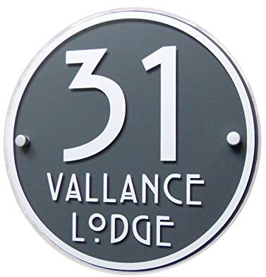 MODERN HOUSE SIGN DOOR NUMBER NAME PLATE OR ADDRESS PLAQUE LARGE PERSONALISED ROUND SLATE GREY