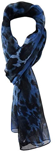 TigerTie Unisex Chiffon Schal in blau marine royal schwarz Leoparden Muster - Gr. 160 cm x 36 cm