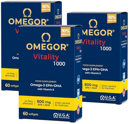Omegor Vitality 1000 - Huile de Poisson Sauvage avec 90% d'Oméga-3 TG, 60 Gélules, Lot de 3