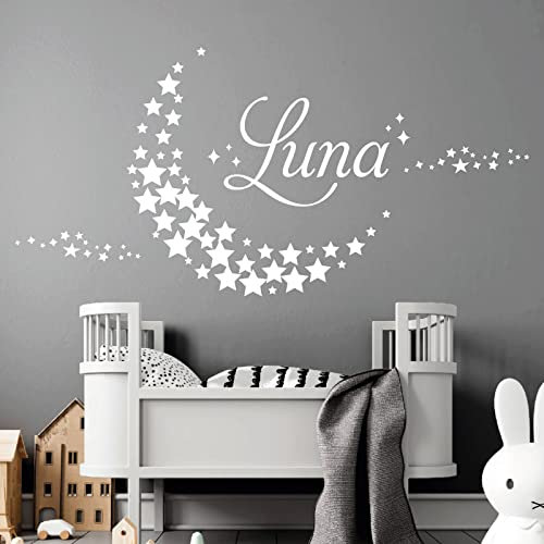 Mond, Sterne, personalisierter Name Kinderzimmer Wandtattoo Aufkleber, weiß, Moon Size - Medium (400 x 400mm)