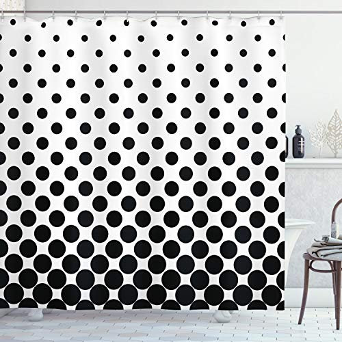 ABAKUHAUS Abstrakt Duschvorhang, Minimalist Tupfen, Stoffliches Gewebe Badezimmerdekorationsset mit Haken, 175 x 200 cm, Weiß