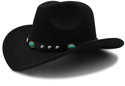 Frauenhüte, Cowboyhut, Jazz-Hut, modische Cowboyhut für Frauen, Partykostüme, Cowgirl-Hut, aufrollbarer Hut (Farbe: Schwarz, Größe: 57–58 cm)