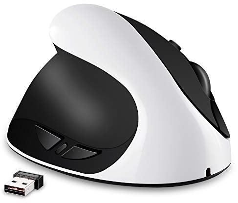 Linkshändermaus, wiederaufladbare AURTEC-2,4G-Drahtlos-Ergonomische Vertikale Mäuse mit USB-Empfänger, 6 Tasten und 3 einstellbaren DPI 800/1200/1600 für Linkshänder, Weiß