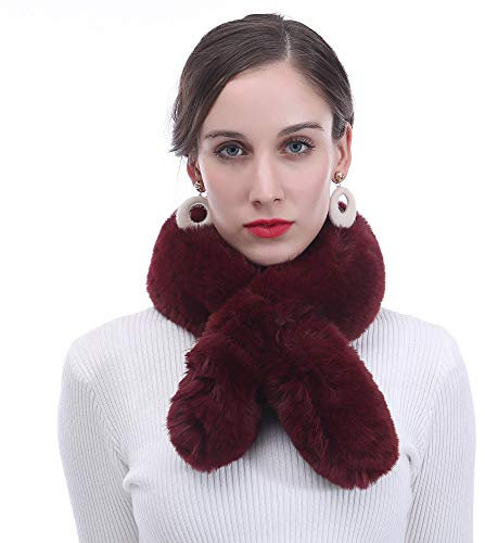 Lina & Lily Damen Winter Schal Halswärmer Kunstfell Kunstpelz Pull-Through (Dunkelrot)