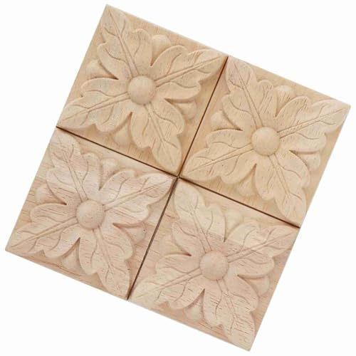Applique Möbel, Holz geschnitzte Applikation Carving Checkered unlackiert Aufkleber für Möbel, Bett, Tür, Schranktür Möbel Dekoration Zubehör 4St (1#)