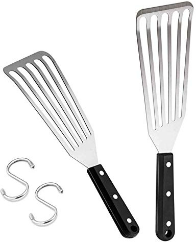 HaSteeL 2 Pack Stainless Steel Fish Spatula, Metal Slotted Turner Set, Griddle Grill Spatula for Kitchen Cooking, Flipping, Turning, Frying $ Grilling, Full Tang ABS Handle, DIshwasher Safe