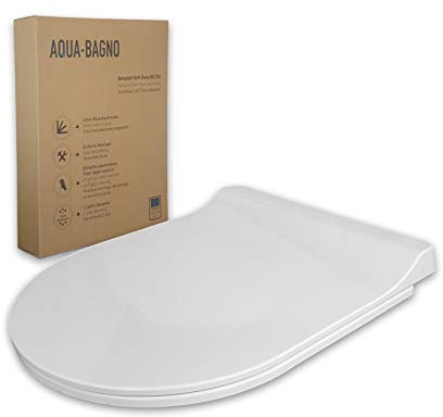 Aqua Bagno – Abattant de WC plat Softclose Roxy – Forme en D – Duroplast de haute qualité – Abaissement automatique – Amovible – Couvercle de WC et lunettes de WC – Antibactérien – Blanc