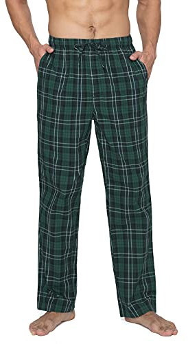 LAPASA Uomo Pantaloni da Pigiama in 100% Cotone Leggero a Quadri Abbigliamento da Notte Stampa a Quadretti Verde Scuro e Navy a quadretti L M38