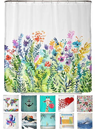 arteneur Anti-Schimmel Duschvorhang 200x220 cm Bunte Blumen | Textil recycelt, OEKO-TEX 100, 40°C Maschinenwäsche, blickdicht, wasserdicht, beschwerter Saum, mit 12 recycelten Ringen