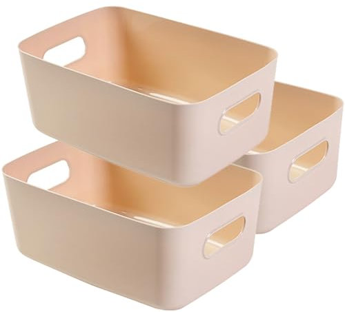 Scatole di immagazzinaggio, scatola rettangolare, set di 3 cestini da studio in plastica organizzatore per cucina, casa, bagno, 20,5 x 14,5 x 7,5 cm
