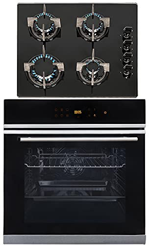 SIA BISO6SS Premium 60cm Black 10 Function Built-in Single Electric True Fan Oven & GHG602BL 4 Burner Black Gas On Glass Hob With FFD & LPG Kit