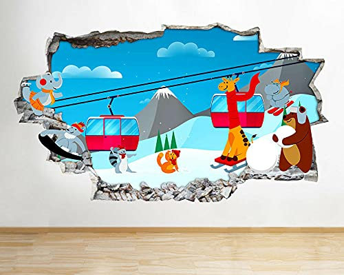 Wandtattoo - Schneetiere Schlitten Spaß Kinder Wandaufkleber Schlafzimmer Mädchen Jungen Wohnzimmer 3D Aufkleber für die Wand - Wanddekoration - 80x125cm