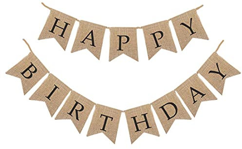 Aabellay Jute Banner Happy Birthday Wimpelkette Sackleinen Flaggen Rustikal Leinen Buchstaben Bunting Fahnen Stoff Girlande Alles Gute zum Geburtstag mit 13 STK Wimpeln - Schwarz Alphabet