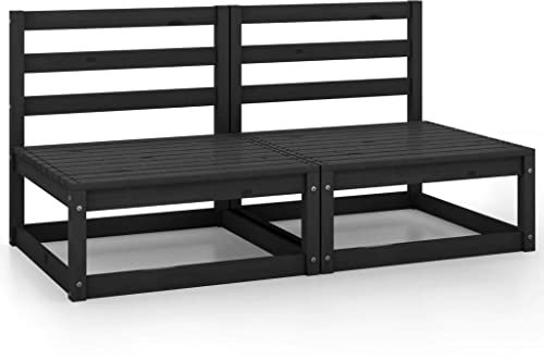 vidaXL Garten Mittelsofas 2 STK., Modular Gartenmöbel, Sofa Lounge Sessel für Garten Terrasse Balkon, Gartensofa Gartensessel, Schwarz Kiefer Massivholz