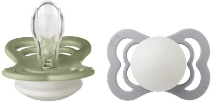 BIBS Supreme Schnuller 2er-Pack, BPA-frei, Symmetrischer Nippel. Silikon, Größe 1 (0-6 Monate), Sage/Cloud Night